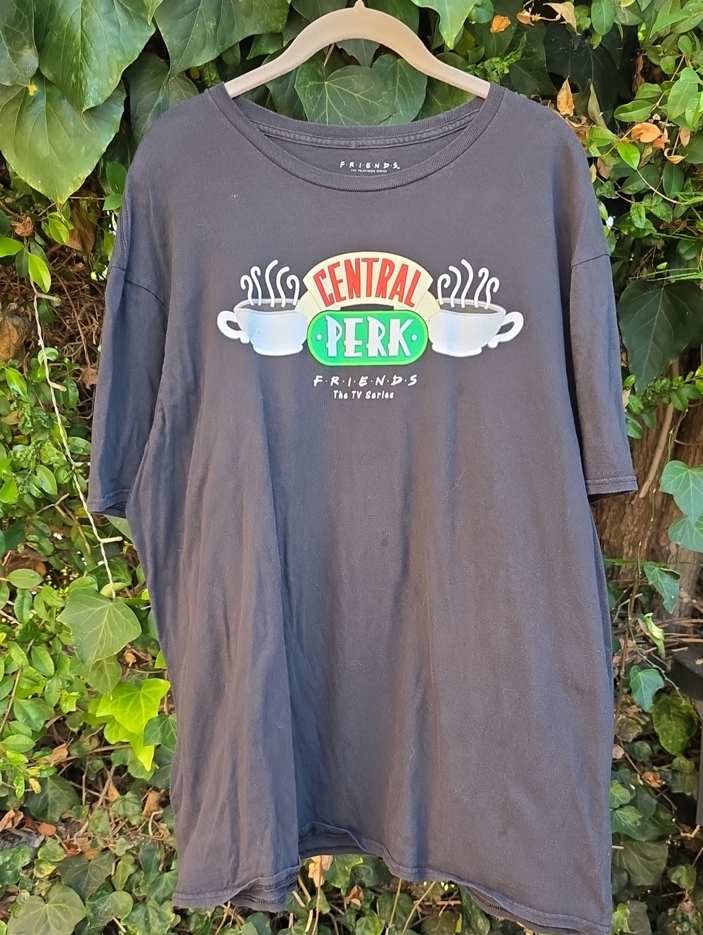 FRIENDS Black Tee with Red, Green and White Central Perk Logo